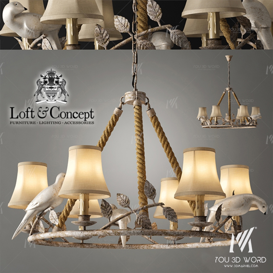 Chandelier Norman Bird Forest Patina 6